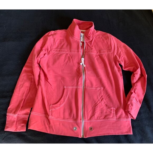Merona Red Full-Zip Sweatshirt Size Large with Contrast Stitching & Eyelet Detai - Picture 3 of 8